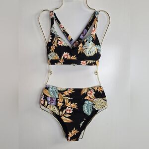 Skye Lanai Tobia Crisscross Bikini Set Sz XS Black Floral Tropical